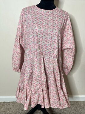 Storia Anthropologie Pink‎ Floral Cotton Prairie Babydoll Mini Dress Sz M